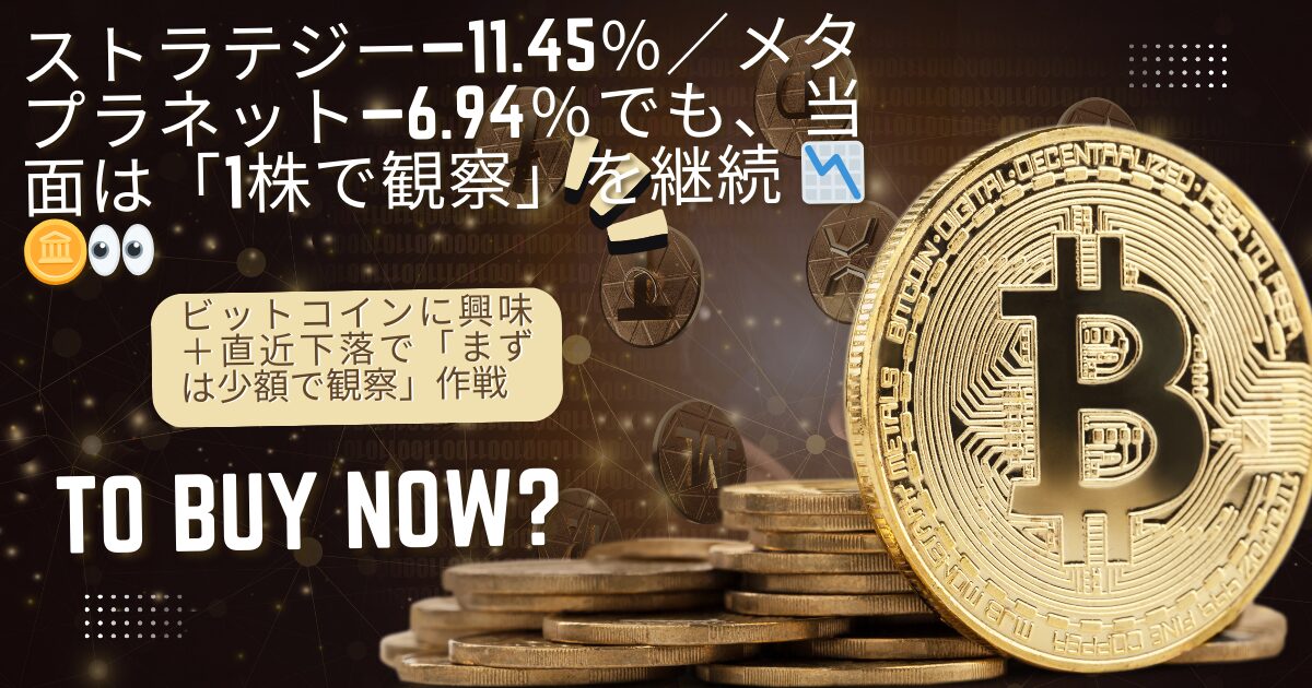 ビットコイン関連の2銘柄がマイナスでも、1株で値動きを観察し続ける投資記録をわかりやすく整理したブログのアイキャッチ画像